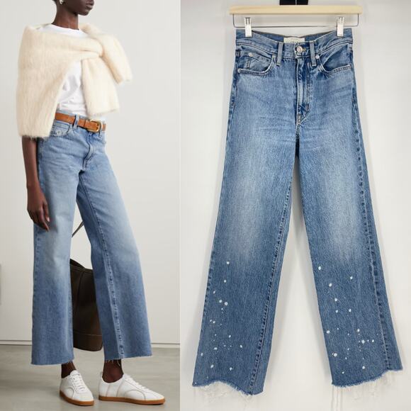 SLVRLAKE | Grace High Rise Wide Leg Jeans Willows Light Wash Bleach Splatter 24 - Picture 1 of 13
